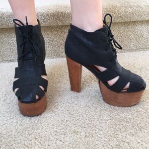 Jeffrey Campbell Black and Wood Heels